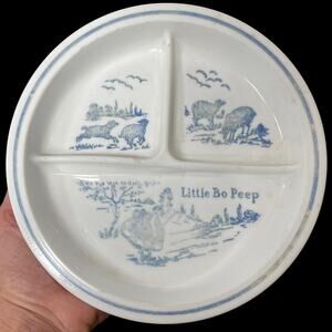 Vintage Little Bo Peep Milk Glass Divided Child Plate Vitrock Nursery Rhyme READ
